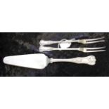 Continental silver cake slice & two meat forks