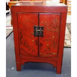 Chinese red lacquer side cabinet