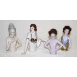 Collection four various ceramic half dolls