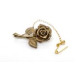 Antique silver gilt rose flower brooch