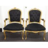 Pair of French Louis XV style gilt wood armchairs