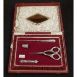 Antique cased Continental silver sewing set