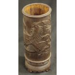 Chinese carved wood brush pot