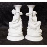 Pair antique Parian ware candlesticks