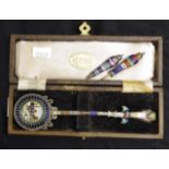 Good Egyptian cased silver & enamel spoon