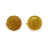 French and Russian empire gold coin cufflinks