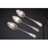 Three Georgian sterling silver soup spoons