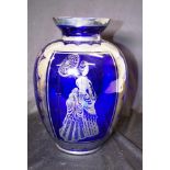 Large blue glass silver overlay vase