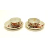 Pair antique Chinese ceramic tea bowls & saucers