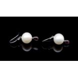 Pearl, tourmaline and 9ct white gold earrings