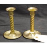 Pair US Civil War era brass candlesticks