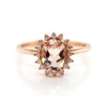 Morganite and diamond set 10ct rose gold ring