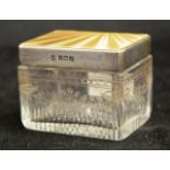 George V silver & enamel capped crystal toilet jar