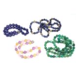 Group of semi precious faceted beaded necklaces