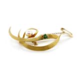 14ct gold, pearl and emerald brooch