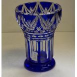 Bohemian blue flashed glass vase