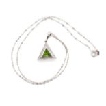 18ct white gold, peridot and diamond set pendant