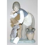 Lladro Woman and Dog figure