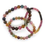 Three multi coloured tourmaline beaded bracelets