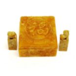 Chinese carved yellow stone seal box
