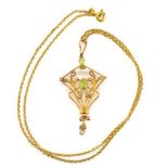 Art Deco 9ct yellow gold pendant on chain