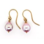 Freshwater lavender pearl and yellow gold earrings