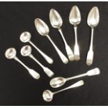 Nine various antique silver tea & salt spoons