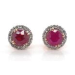 10ct rose gold, ruby and diamond halo stud
