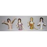 Collection four various ceramic half dolls