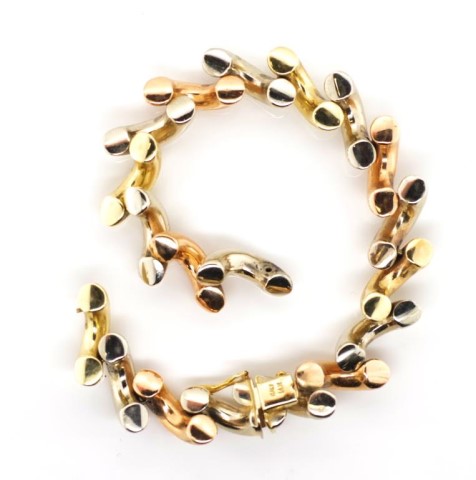 Tri colour 14ct yellow gold bracelet - Image 2 of 2