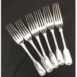 Six sterling silver fiddle pattern entree forks