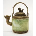 Old Tibetian green stone & metal teapot