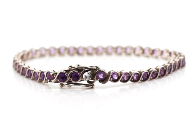 Amethyst set sterling silver tennis bracelet