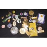 Collection enamel & tin badges & medallions
