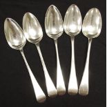 Five Georgian sterling silver soup spoons