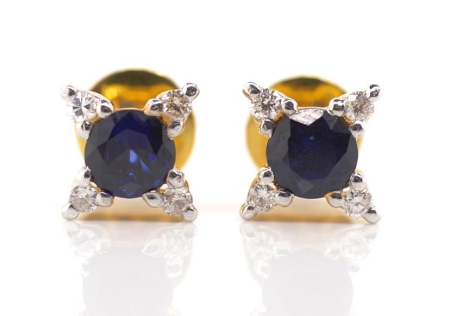 Sapphire and diamond set 18ct gold earrings