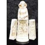 C19th Dieppe carved ivory Triptych lady figure