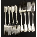 Eight sterling silver fiddle pattern dinner forks