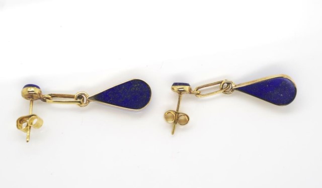 Lapis and 14ct yellow gold drop earrings - Image 2 of 2