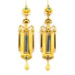 14ct yellow gold and turquoise hanging earrings