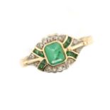 Emerald and diamond set 9ct gold ring