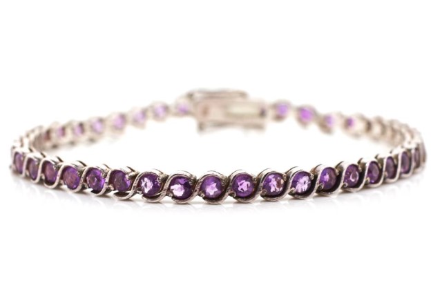 Amethyst set sterling silver tennis bracelet - Image 2 of 2