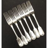 Six sterling silver fiddle pattern entree forks