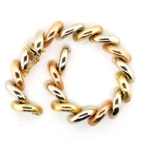 Tri colour 14ct yellow gold bracelet