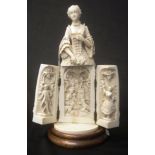 C19th Dieppe carved ivory Triptych lady figure