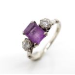 Amethyst and diamond set 18ct white gold ring