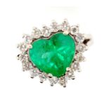 Emerald and diamond set 18ct white gold ring