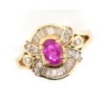 Pink sapphire and diamond 18ct gold cluster ring