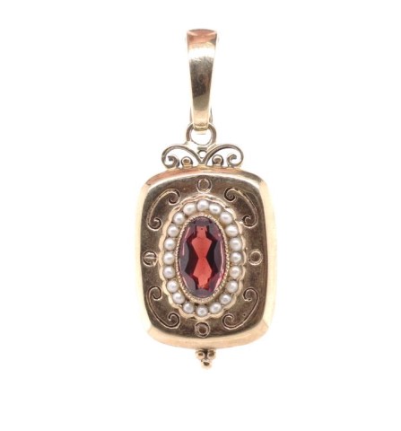 Garnet, seed pearl and 9ct rose gold enhancer