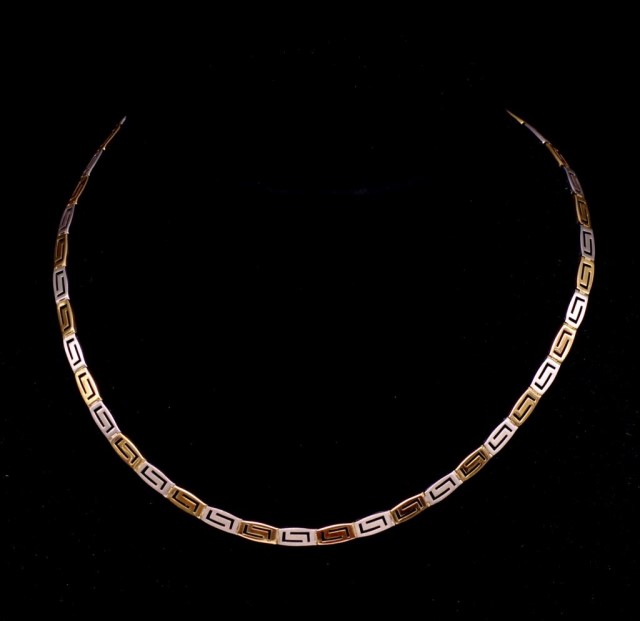 Two tone 9ct gold Greek key necklace